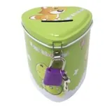 Spardose aus Metall in Herzform mit Tieren und Vorhängeschloss, lustige Spardose, große Größe für Jungen und Mädchen (Grün, klein, 8 x 10 x 8 cm)