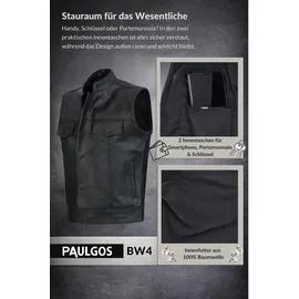 PAULGOS Lederweste Biker Kutte Clubweste Chopper Weste 100% Echtleder BW4 schwarz - Gr.: L