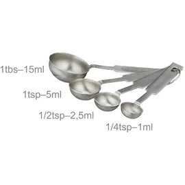 Relaxdays Messbecher und Messlöffel Set, 8-teilig, Edelstahl, US-Größen & ml-Angaben, Portionierlöffel mit Griff, Silber