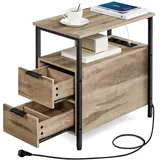 VASAGLE Beistelltisch, mit Steckdosenleiste, 2 Schubladen,
