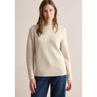Strickpullover CECIL, Damen, Gr. M (40), lila (pearl beige), Stoff, Web, 60% Polyacryl, 40% Baumwolle, unifarben, casual, normal normal, hoch geschlossener Ausschnitt, Langarm Bündchen, Pullover, bestehend aus einem Materialmix