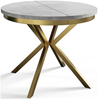 Runder Esszimmertisch BERG, ausziehbarer Tisch Durchmesser: 100 cm/180 cm, Wohnzimmertisch Farbe: Hellgrau, mit Metallbeinen in Farbe Gold