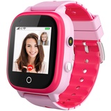 4G Smartwatch für Kinder, Wasserdicht Kinder Smartwatch mit GPS-Tracker, Anruf, Alarm, Schrittzähler, Kamera, SOS, Touchscreen WLAN Bluetooth Armbanduhr Jungen Mädchen (Pink- T5)