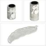 Relaxdays Teelichthalter mit Tablett & Steinen, 50,5 cm, Tischdeko Wohnzimmer, Esszimmer, Landhausstil, beige/weiß