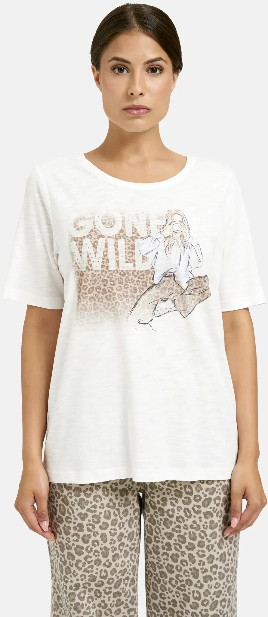 Rundhalsshirt MILANO ITALY, Damen, Gr. S, weiß, Single Jersey, Material: 50% Baumwolle, 50% Modal, Glitzermuster, bedruckt, regular fit normal, Rundhals, eingesetzt gerader Abschluss, Shirts Rundhalsshirt, mit Baumwolle