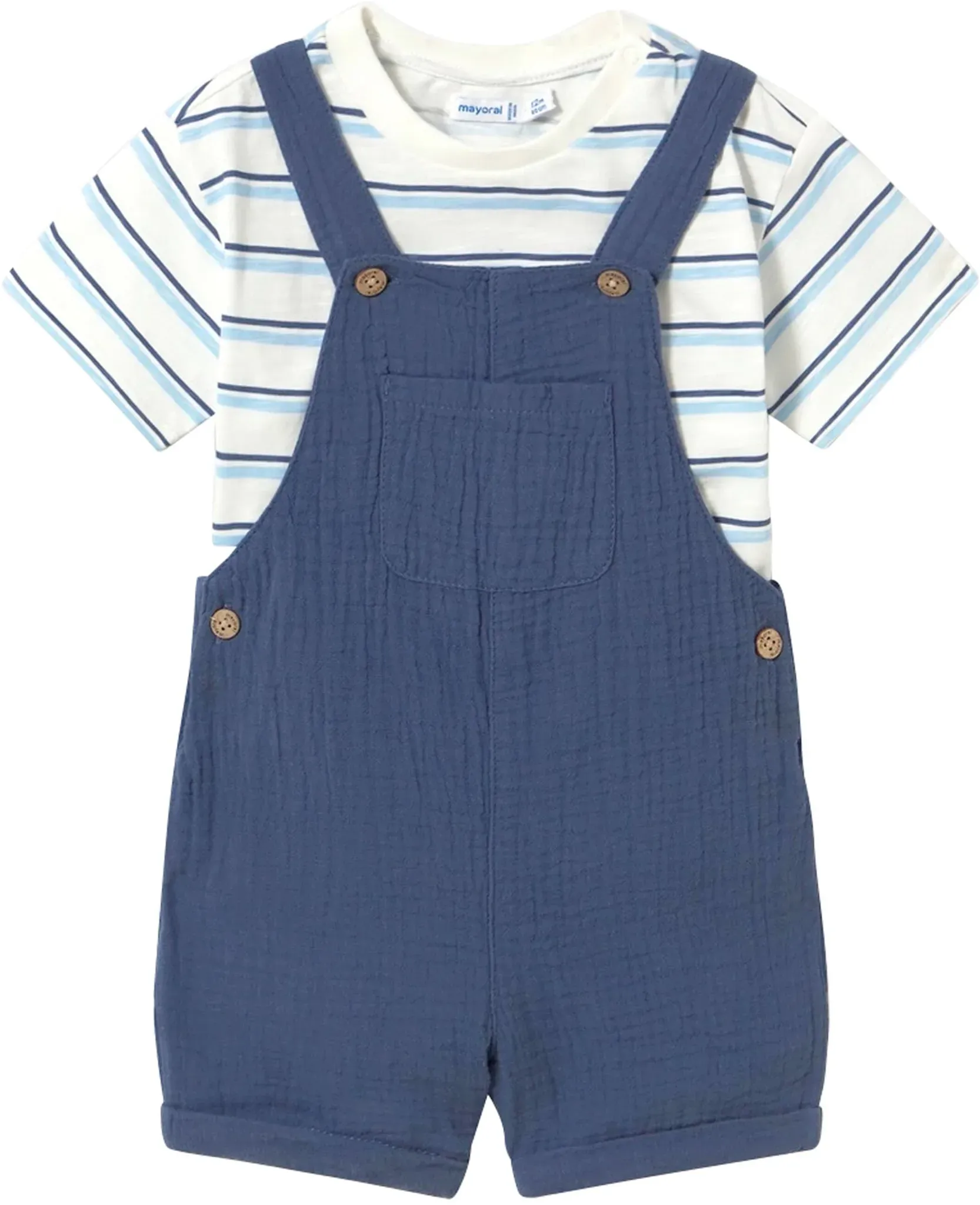 Mayoral 2-tlg. Set T-Shirt und Musselin-Latzhose Ringel, blau | natur, 92