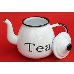DanDiBo Teekanne 582AB TEA Weiß emailliert 14 cm Wasserkanne Kanne Kaffeekanne Emaille
