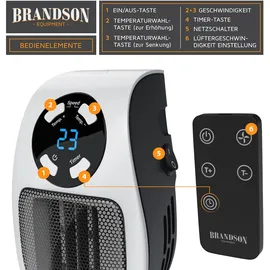 Brandson 500W Steckdosen Heizlüfter, Mini Keramikheizgerät mit Fernbedienung, Überhitzungsschutz, Automatische Abschaltung, Schwarz