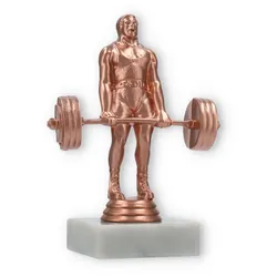 Pokal Kunststofffigur Kraftdreikampf Kreuzheben bronze auf weißem Marmorsockel 15,0cm