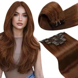 LaaVoo Remy Echthaar Extensions Clip in Haarverlängerung Echthaar Clip Extensions Echthaar Auburn Braun Doppelt Tressen Haarextension Echthaar Clip #33 7pcs 135g 50 cm