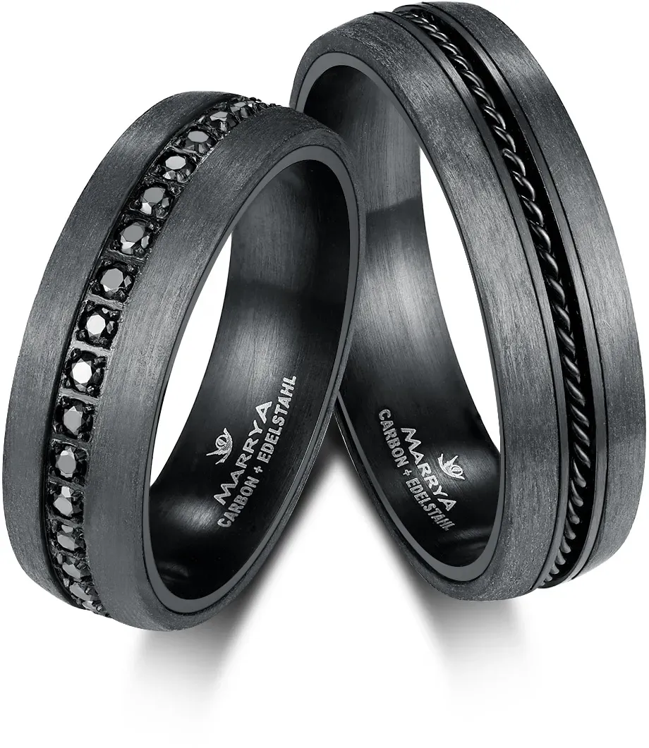 Verlobungsring MARRYA "Carbon Ringe Trauringe Eheringe Partnerringe" Fingerringe Gr. 50, Carbon, schwarz (damen ring, schwarz) Damen