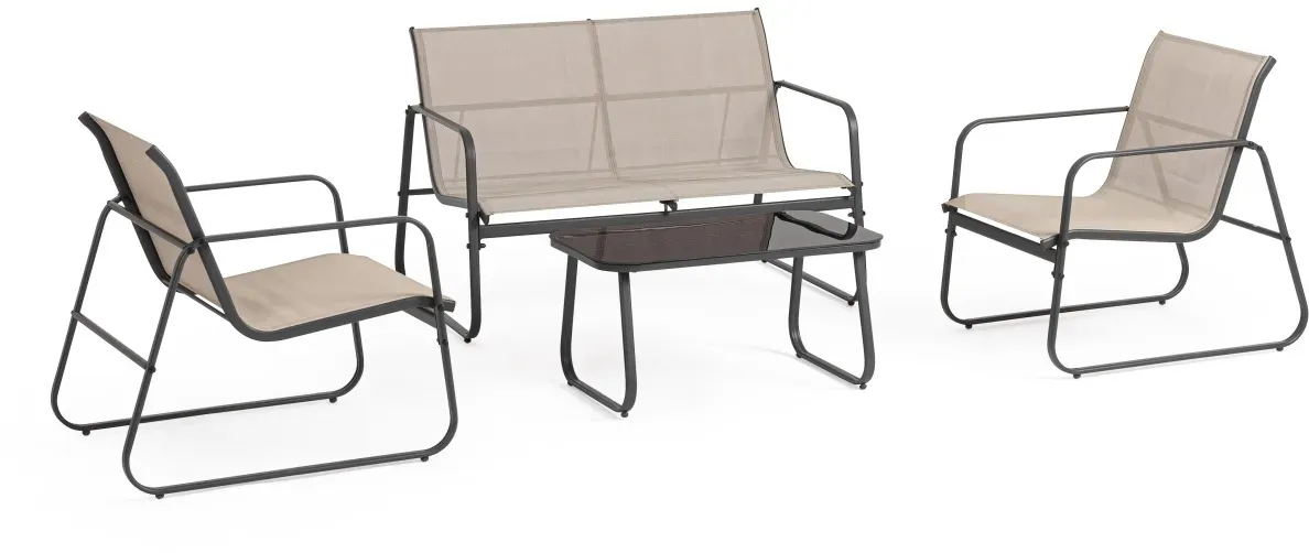 Garten-Set Gonzalo aus Metall und Textilene, modern, taubengrau, 4er Gruppe für 3–4 Personen