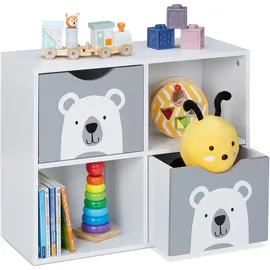 Relaxdays Kinderregal Bär 60 x 48 x 24,5 cm MDF weiß/grau
