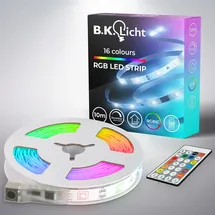 B.K.Licht - LED Strip 10 m mit Musiksensor, Fernbedienung, RGB IC dynamischer Farbwechsel, LED Streifen, Leiste, Zimmer deko, Gaming Deko, Band, Lichtleiste, 100x1x0,3 cm, Weiß