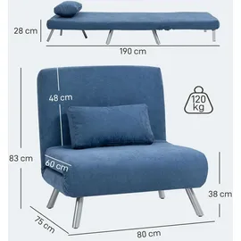 Homcom Schlafsessel 3-in-1 Polyester 1 Teile 120 x 0 x 0 cm Blau mit Kissen