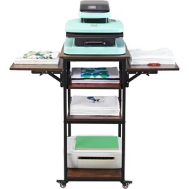 Vevor Wärmepressentisch mit Ladestation, 4-stufiger beweglicher Wärmepressenständer, faltbarer Druckerständer mit Rädern, rollende Metallwerkbank für Sublimationstransfermaschine, braun