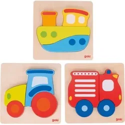 goki 57718 Einlegepuzzle Traktor, Boot, Feuerwehr, sortiert