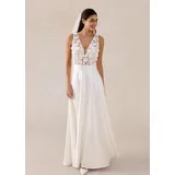bonprix Brautkleid aus glänzendem Satin mit Blumen-Applikation, weiß, Gr.40, Modern und feminin: Langes Brautkleid aus glänzendem Satin mit hohem Schlitz und Blumen-Applikation im Oberteil