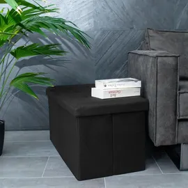 Intirilife Faltbare Sitzbank 76x38x38 cm in PIANO SCHWARZ - Sitzwürfel mit Stauraum und Deckel aus Stoff mit Mulden - mind. 14 Tage Rückgaberecht -