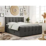 MKS Meble King Boxspringbett 160x200, Boxspringbett 160x200 mit Bettkasten und Matratze H4, Polsterbett 160x200 mit Matratze, Bett 160x200 mit Bettkasten, PR... - Dunkelgrau