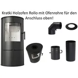 Kratki Kaminofen Kaminofen aus Stahl KRATKI ROLLO Ø 150 7 kW mit Ofenrohr Set, 7,00 kW schwarz