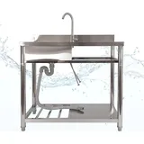 Lemodo Spültisch freistehend, Wasserhahn mit Kalt Warm Anschluss, Spülbecken Größe L