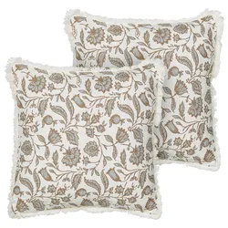 Dekokissen Blumenmuster Baumwolle cremeweiß / grau 45 x 45 cm 2er Set LIVISTONA