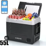 Tragbare Auto Kühl- und Gefrierbox - Kompressor Kühlschrank 55 l - Dual Zone - 12/24 V DC & 240 V AC - Bluetooth Steuerung - Mit Rollen für Camp...