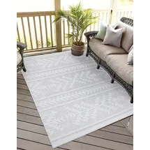 Carpet City In-& Outdoor Teppich - Quadratisch 150x150 cm - für Innen-& Außenbereich - Wetterfest Balkon-Teppich, Terrasse, Flur, Küche - Wohnzimmer-Teppiche - Hochtief/ 3D-Effekt - Ethno-Optik in Grau