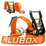 Alubox Spanngurt mit Ratsche und J-Haken 38mm breit orange Belastbarkeit 1000kg Ratschengurt TÜV G/S geprüft - Länge 4,6m - 2 Stück