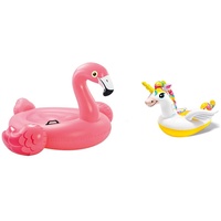 Intex 57558NP Reittier Flamingo Spielzeug, 142 x 137 x 97 cm & 57561NP Rideon ''Unicorn'', 198x140x97cm