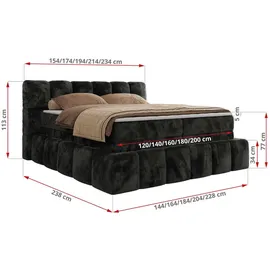 MKS Meble MKS Boxspringbett 180 x 200 mit bettkasten NIRA KING, Polsterbett 7 Zonen Multipocket-Matratze und Topper, Doppelbett - Dunkelgrau Plüsch - H4 - Dunkelgrau