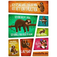 Trendaffe Faultier Kühlschrankmagnete 7er Set mit Faultiermotiven und Spüchen