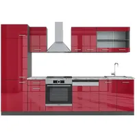 Vicco R-Line Küchenzeile Bordeaux Hochglanz/Anthrazit 300 cm AP Marmor