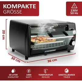 Steinborg Minibackofen 10L Pizzaofen 60 Minuten Timer 1000W schwarz