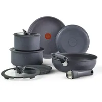 T-fal Ingenio Essentials Kochgeschirr-Set mit abnehmbarem/abnehmbarem Griff, 11-teilig, Granit-Titan, antihaftbeschichtet, ofenfest, 500 °C, stapelbar, Töpfe und Pfannen, Bratpfannen,