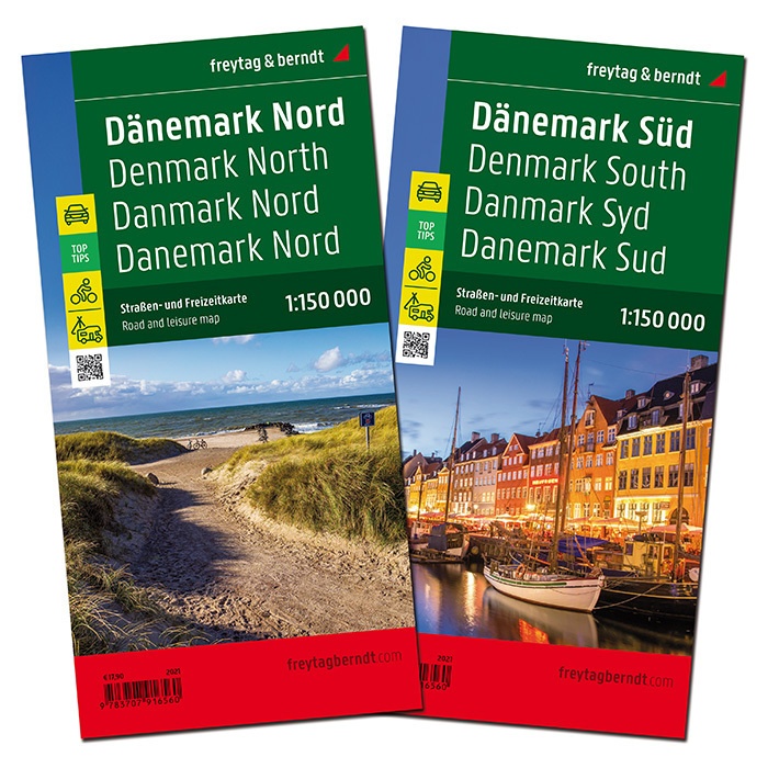Dänemark  Straßenkarten-Set 1:150.000  Freytag & Berndt. Denmark North/South / Danmark Nord/Syd / Dänemark Du Nord/Sud  Karte (im Sinne von Landkarte)