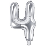 Folienballon Zahl 4 silber 86 cm Heliumballon groß Zahlenballon XXL für Helium und Luftfüllung inkl Strohhalm Party Dekoration Geburtstag Jubiläum