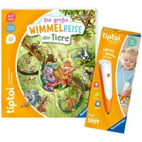 tiptoi Ravensburger Set: Die große Wimmelreise der Tiere (Kinderbuch) + 00110 Stift, Lernspielzeug für Kinder
