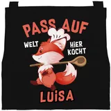 SpecialMe Personalisierte Kinderschürze mit Namen Fuchs Küchenschürze, Kochschürze/Backschürze Kinder Namensgeschenke schwarz 3-6 Jahre - 3-6 Jahre