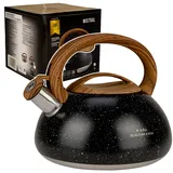 KARL HAUSMANN Wasserkessel Induktion - 3L - Schwarz Marmor Teekessel mit Automatischer Pfiff - Edelstahl Wasserkocher für Induktionsherd, Gasherd und Elektroherd - Pfeifkessel - Teekanne