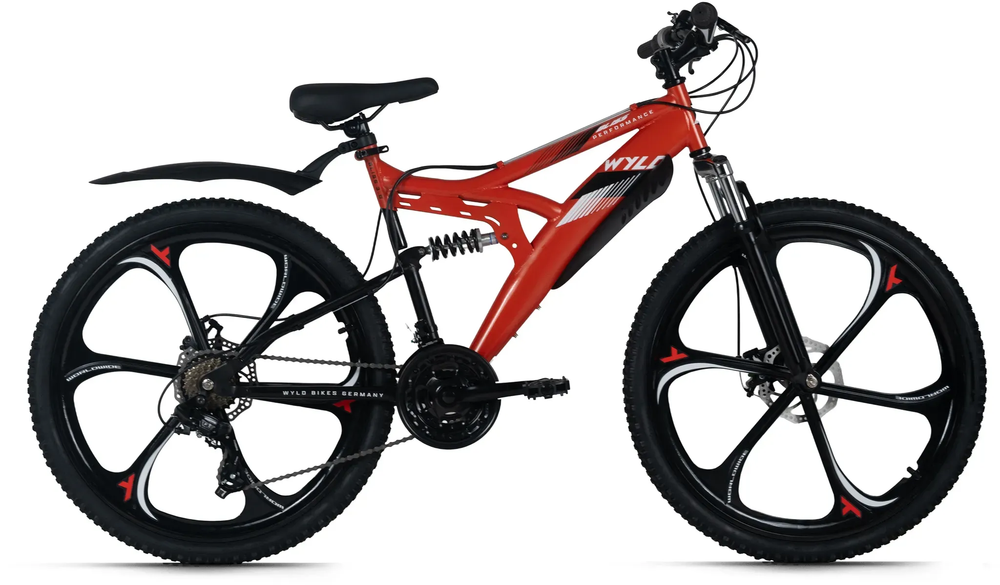 Mountainbike WYLD Gr. 47, orange, schwarz, Fahrräder, Herren, 47cm, 26 Zoll (66,04cm) hinten: 26 Zoll (66,04cm)