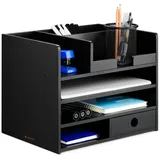 Navaris Schreibtisch Organizer Ablage aus Bambus 33x24x26cm Ordnungssystem Briefablage aus Holz - für Tisch Büro Schreibtisch - leicht zu reinigen