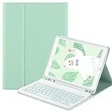 QYiiD Tastatur Hülle für Pad 10. Generation 2022 (10.9 Zoll), QWERTZ Abnehmbare Bluetooth Tastatur Hülle mit PU-Lederhülle,Pencil Halter, iPad 10 Generation Tastatur, Grün