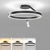 LIUYU Deckenleuchte Wohnzimmer, LED Deckenleuchte, Dimmbar Deckenlampe Mit Fernbedienung, Runde, Lampen Aus Aluminium Acryl. Wohnzimmer, Schlafzimmer, Küche. Lampe Wohnzimmer, Schwarz, Φ60 cm, 68W