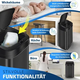 Kesser KESSER® Sensor Mülleimer Küche Automatik mit Bewegungssensor Abfalleimer | Soft-Close-Deckel Müllbehälter mit Touch-Bedienfeld & Sensor LCD-Display Edelstahl inkl. Müllsackhalter