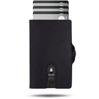 SLIMJACK SlimJack® Wallet mit Münzfach - Jackster Wallet - Kreditkartenetui mit RFID-Schutz - Geldbeutel für Herren - Aluminium-Kartenhalter - Smart Wallet für Karten & Münzen - Schwarz Leder