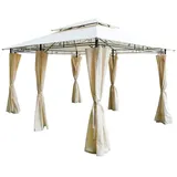 Lex XXL Metall Pavillon Doppeldach 3x4 m Wasserdicht Gartenpavillon Seitenteile Beige