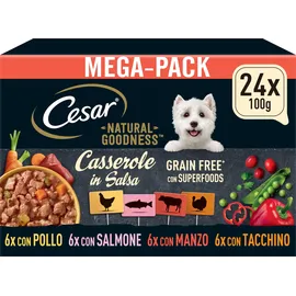 Cesar NATURAL GOODNESS Premium Hunde Nassfutter in Soße (Lachs, Huhn, Rind, Truthahn)