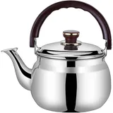 AWAING Flötenkessel Induktion Pfeifender Wasserkocher Große Kapazität Anti-Verbrühgriff Dicker Edelstahl Geeignet für Verschiedene Öfen Wasserkessel für Holzofen(Color:Silver;Size:5.6L)